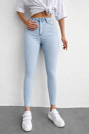 Lighter Jeans Kadın Yüksek Bel Kar Yıkama Açık Mavi Likralı Skinny Jeans