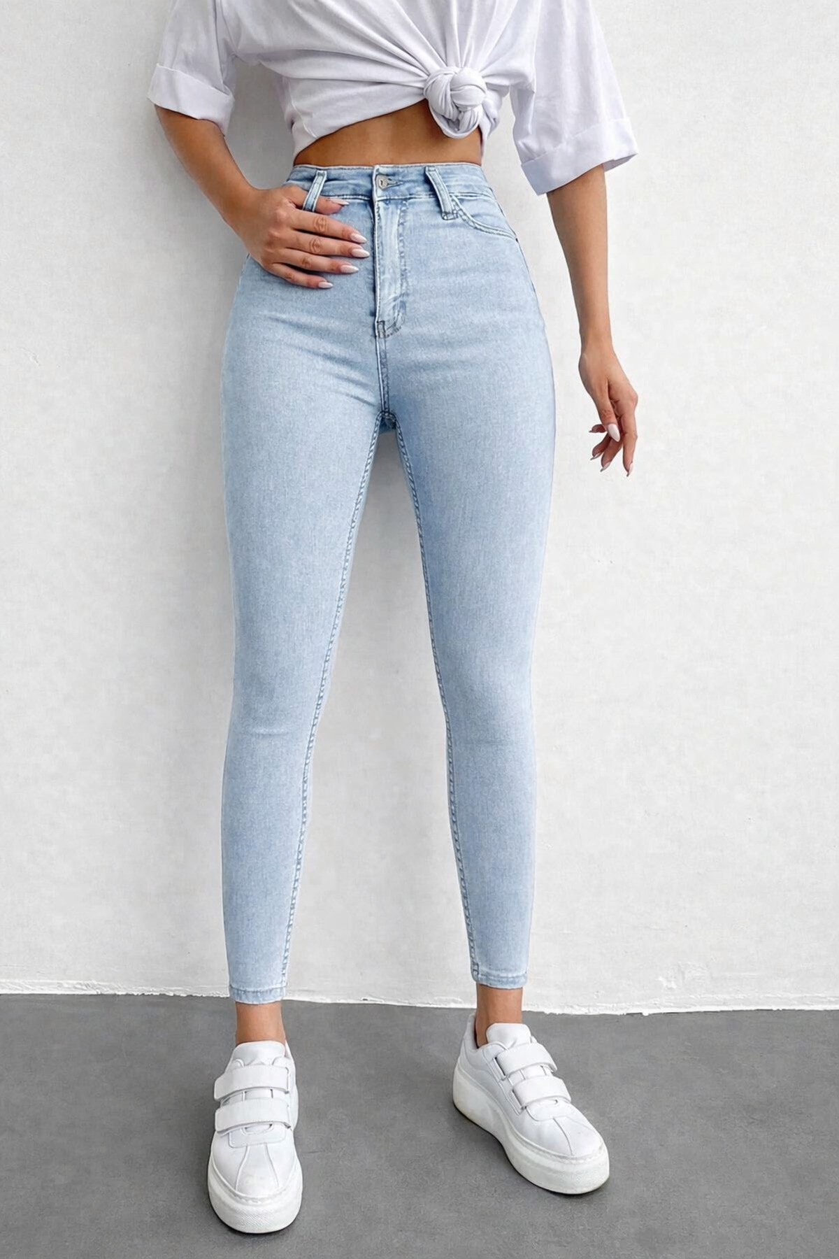 Lighter Jeans Ženske uske farmerke od lycre visokog struka, svetloplave, sa e...
