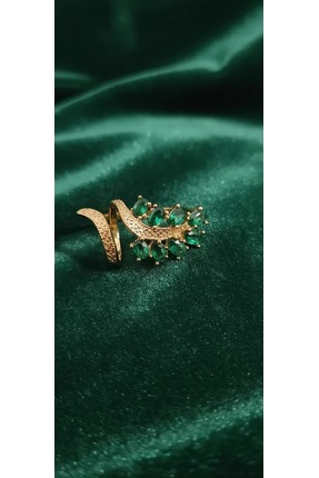 HERMONASSA Altın Kaplama Yeşil Zirkon Taşlı Yüzük