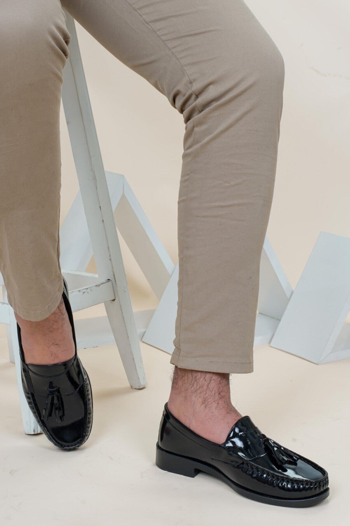 Dayfi Siyah Rugan Erkek Loafer Ayakkabı | Casual Corcik Unisex Günlük Ayakkabı görsel 2