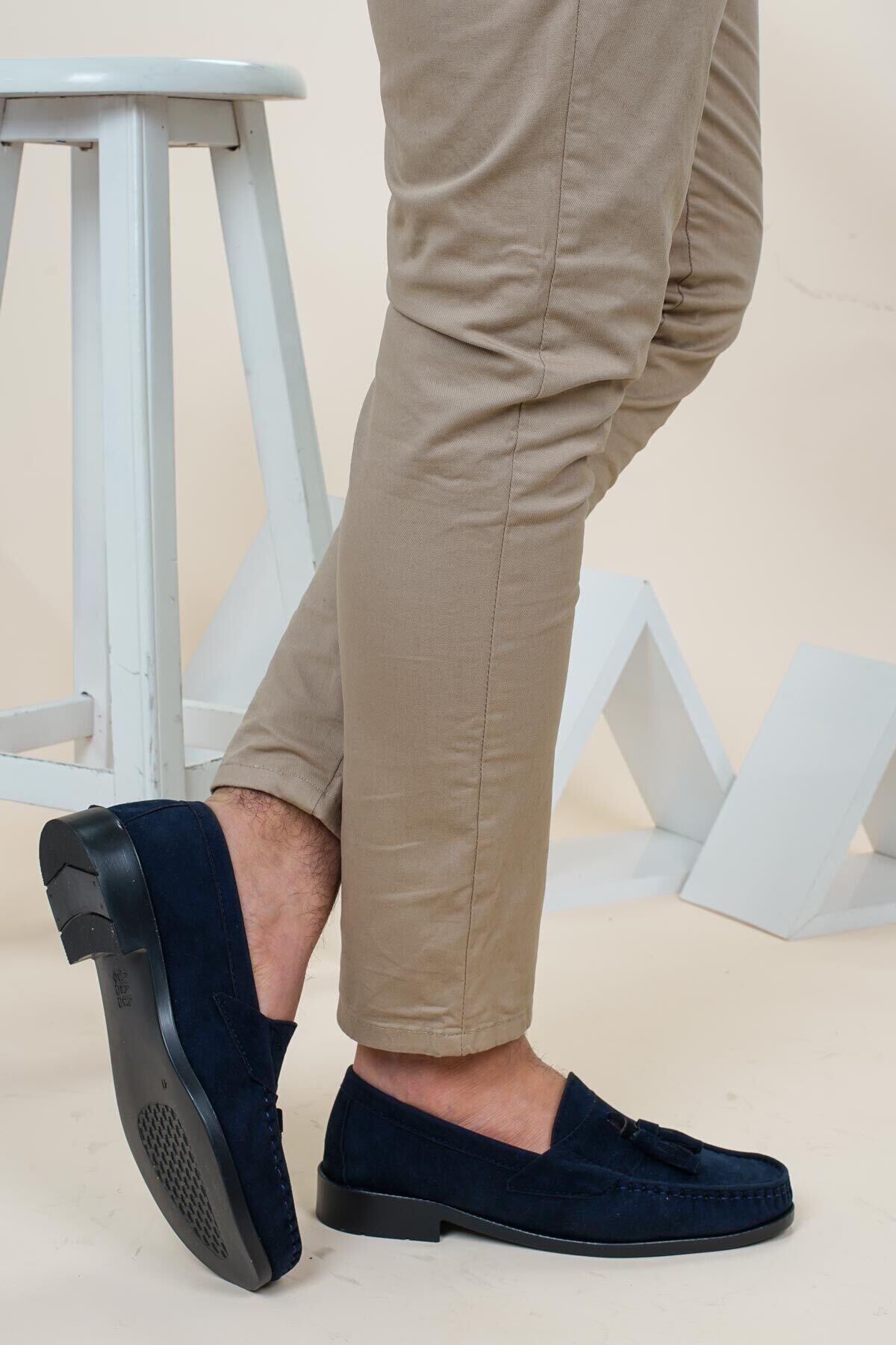 Dayfi Lacivert Süet Erkek Loafer Ayakkabı | Casual Corcik Unisex Günlük Ayakkabı görsel 4