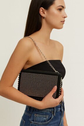 Butik Taşlı zincir askılı el ve kol çantası