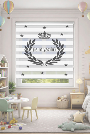 DOKUPER İSİM YAZILIR GRİ TAÇLII DİJİTAL BASKILI ZEBRA PERDE-COCUK ODASI-STOR ...