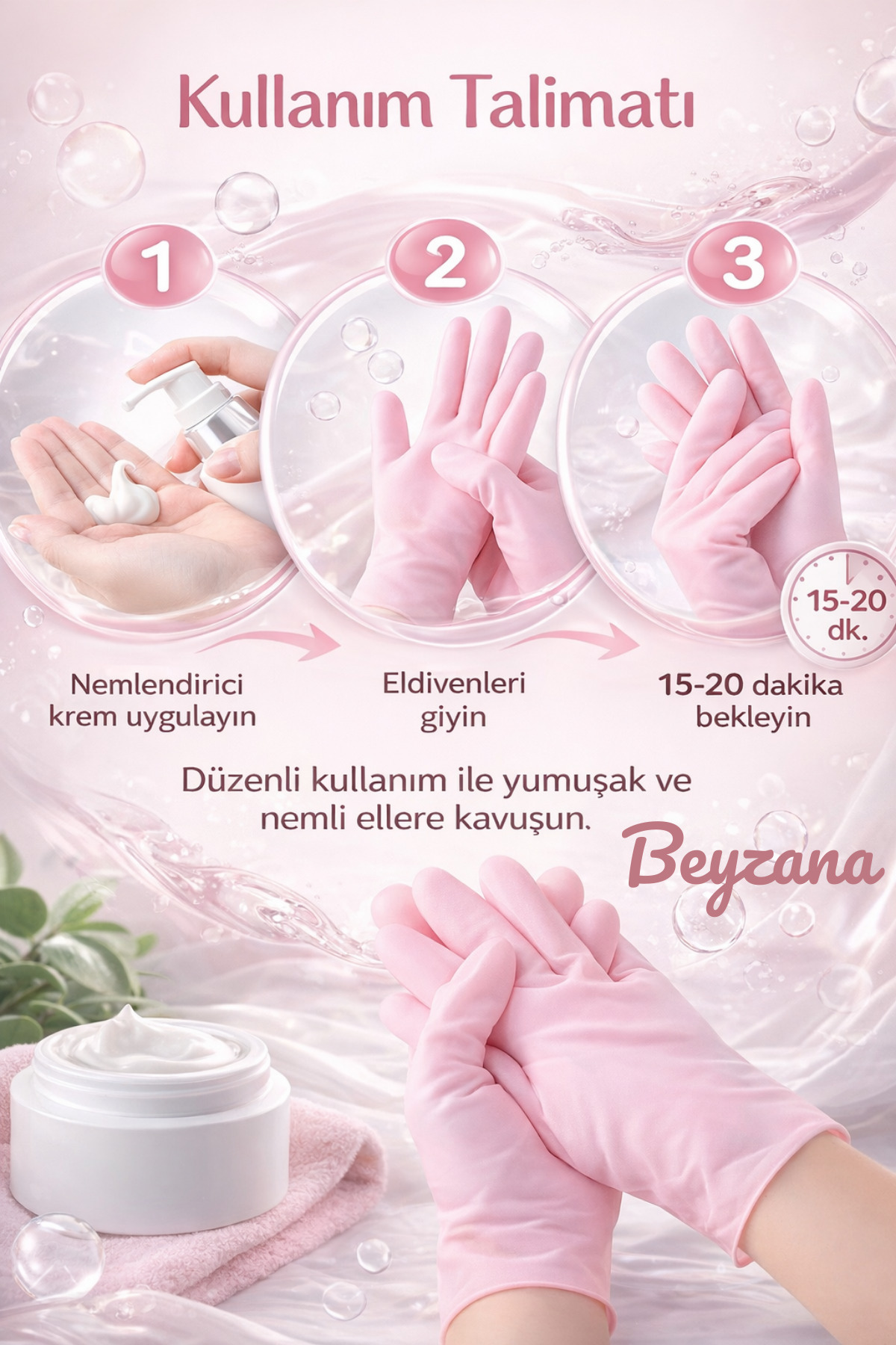 BEYZANA  1 Çift Nemlendirici Silikon Eldiven El Bakımı - Görsel 2