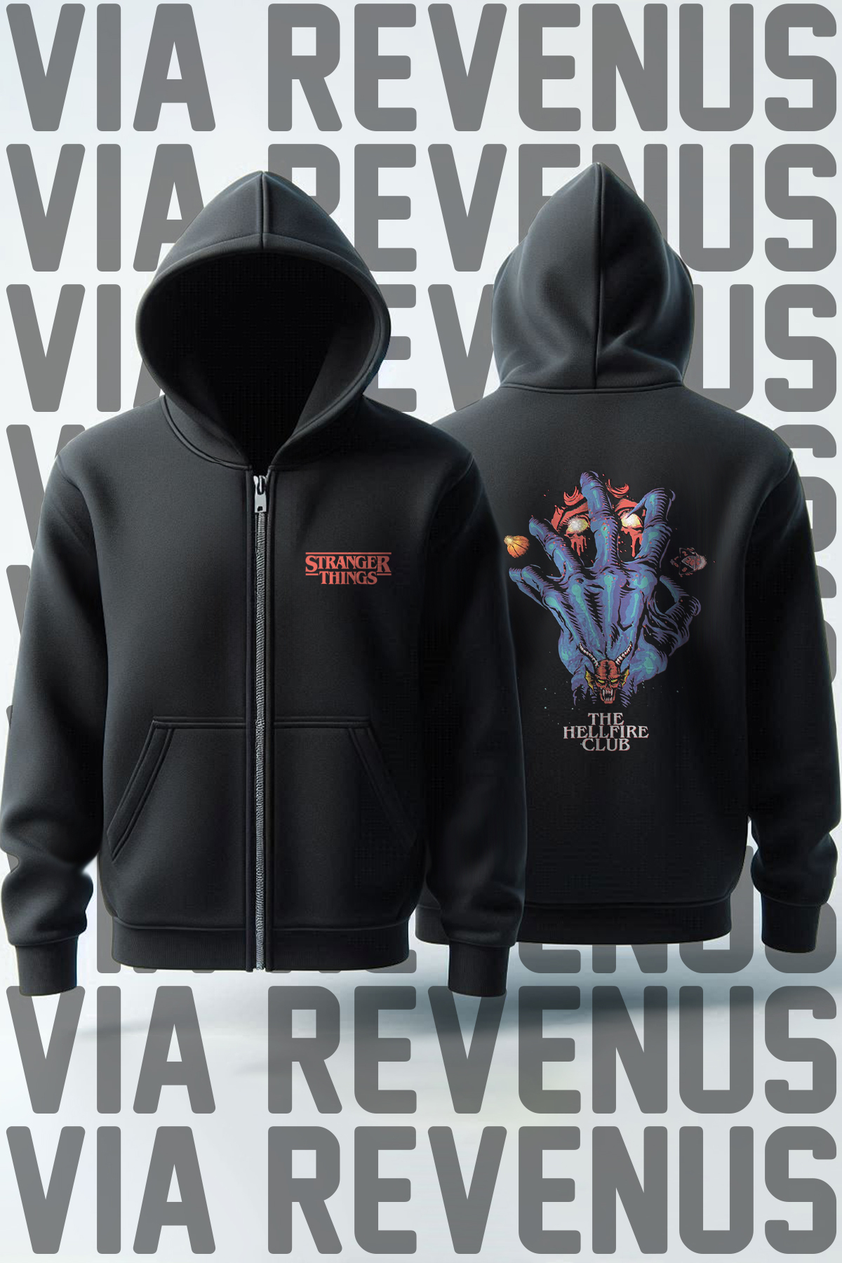 Felpa Stranger Things Hellfire Poster, Unisex Nera, Con Stampa Della Serie, Girocollo, In Cotone Pre-ritirato, Taglia L