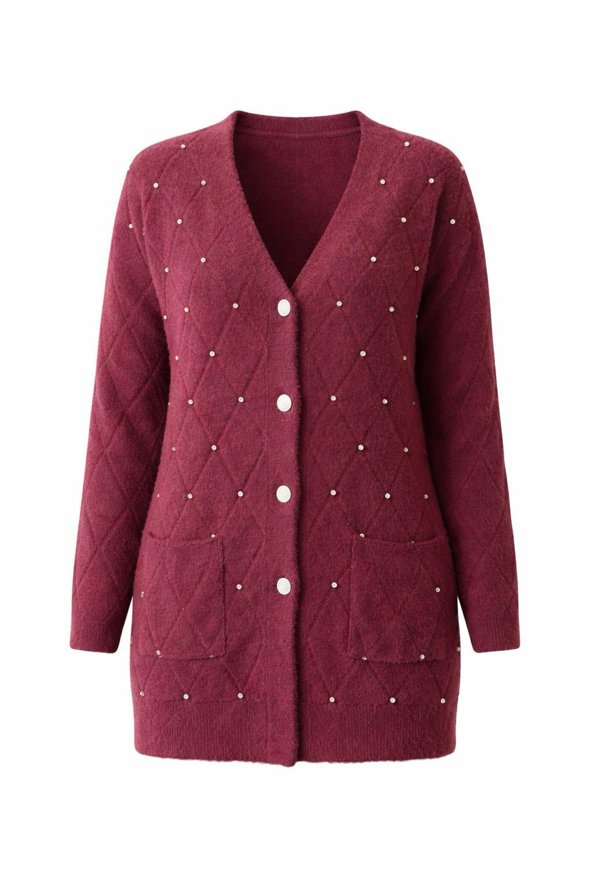 tiriTEK TRİKO  TRİKO Taşlı Yumoş Triko Hırka / Bordo - Görsel 5