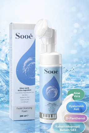 Sooê Fırça Başlıklı Yüz Temizleme Köpüğü 200 ml – Ultra Yumuşak, Hassas Ciltl...