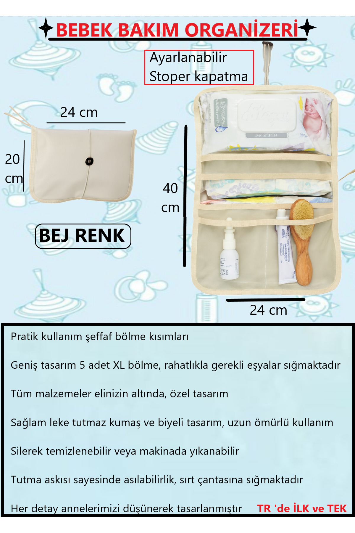 NOVA TEXTILE BEBEK ALT AÇMA BAKIM ÇANTASI, ANNE BEBEK ÇANTASI, YENİDOĞAN ALT AÇMA ORGANİZER, BEBEK ALT DEĞİŞTİRME fotoğrafı 3 (önizleme)