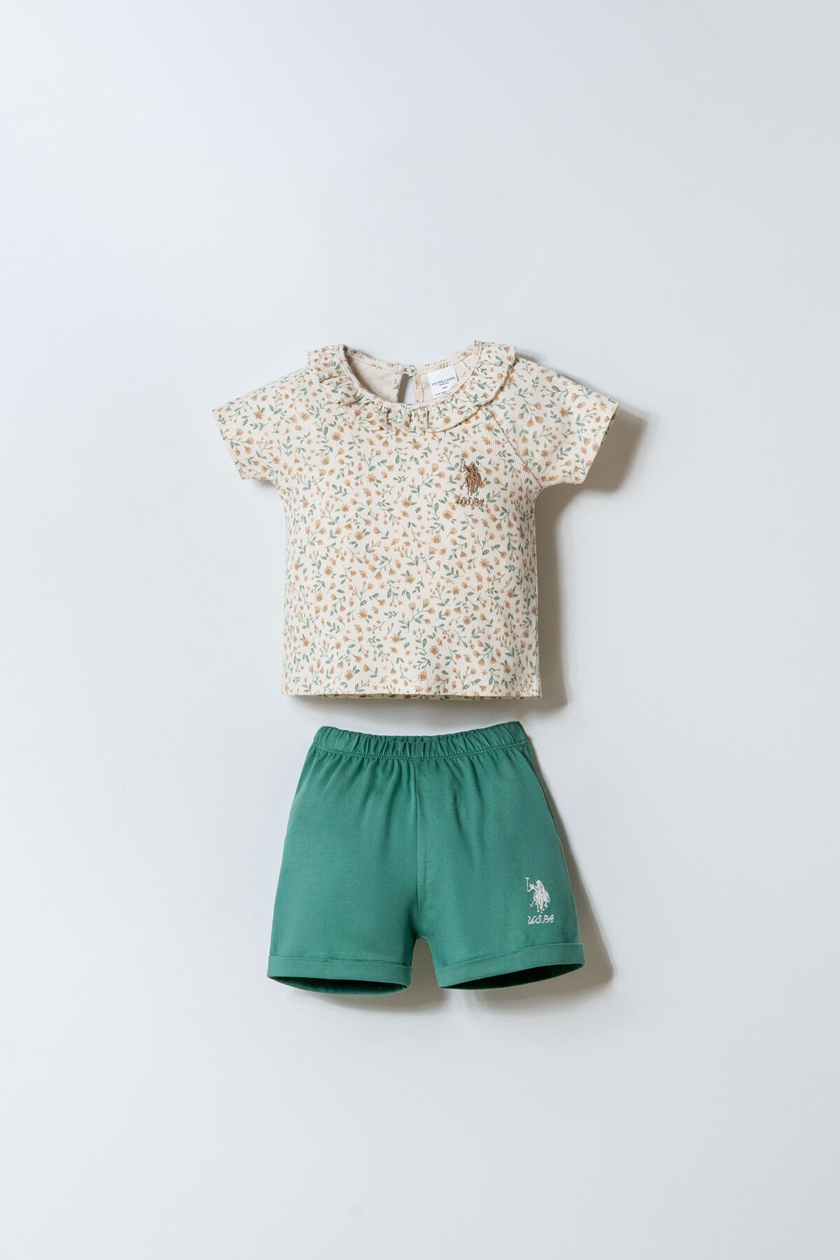 U.S. Polo Assn. Baby Girl Cream Shorts Set