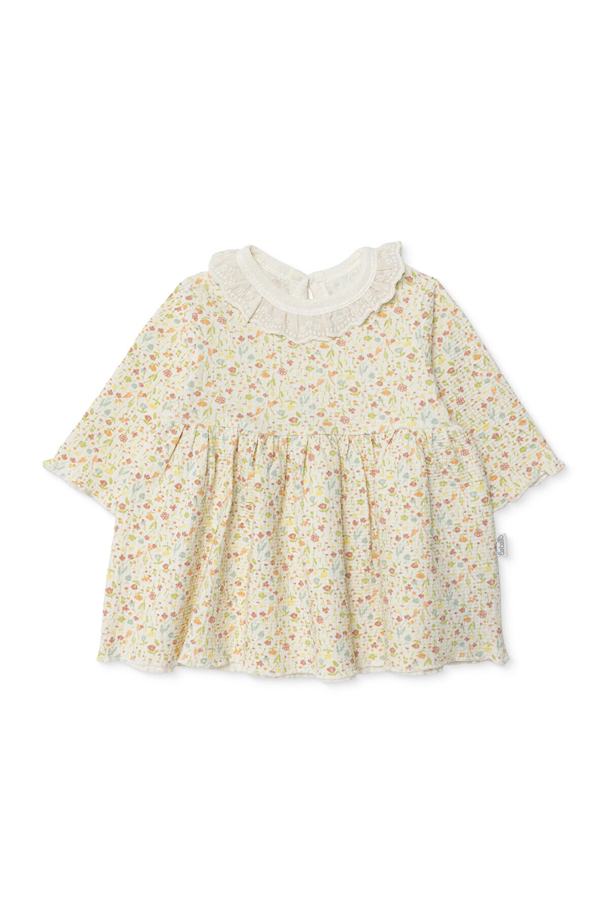 , Girl, Dress, Floral Printed, Snap Fastener, House Of Birds, Frilly Collar, Long Sleeve