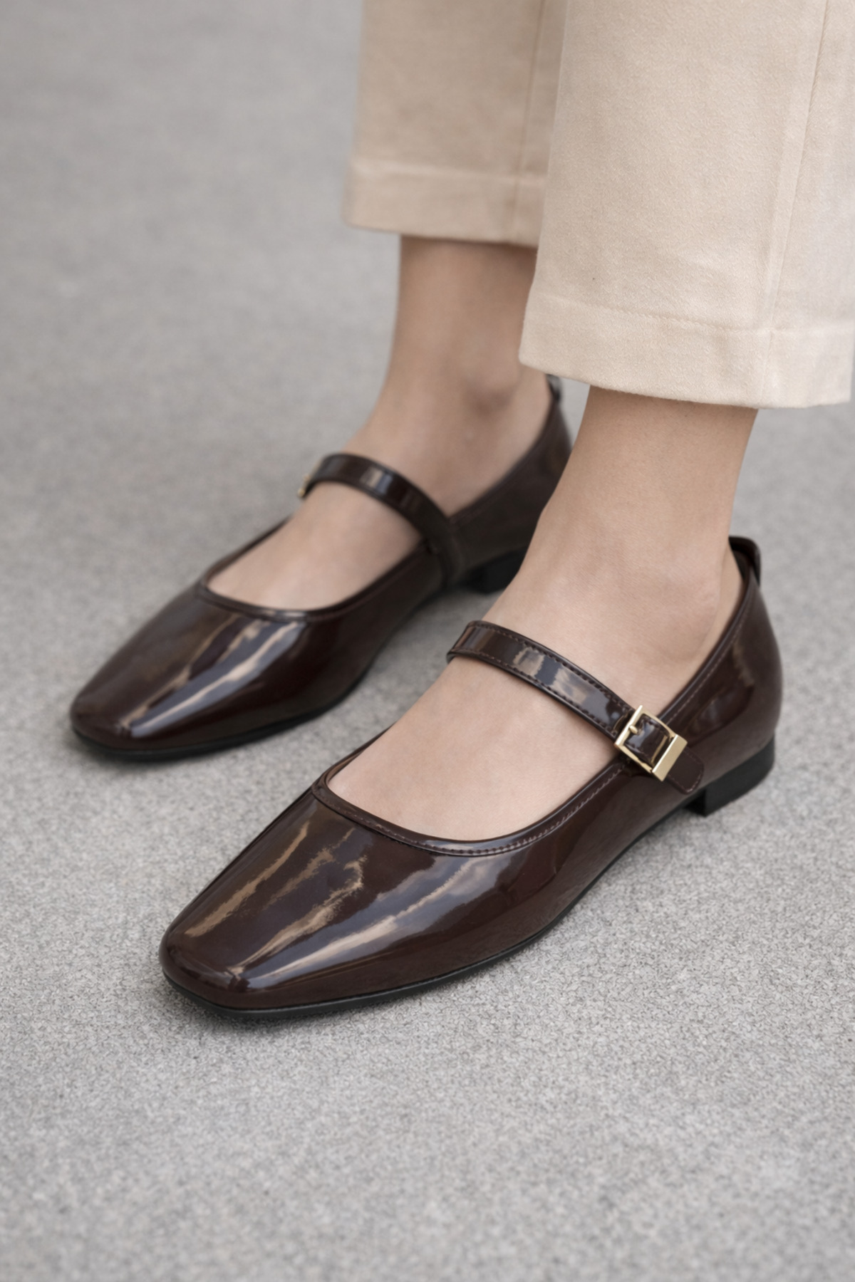 ZARICH  Noir Kadın Rugan Mary Jane Tek Bantlı Toka Detaylı Retro Kolej Günlük Ayakkabı - Görsel 3