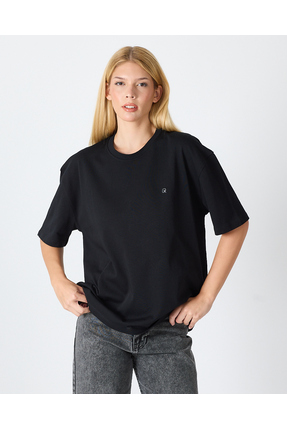 COTTON CLUB BY ORGANIC REWORKS Unisex Gümüş Nakışlı Oversize Bisiklet Yaka Or...