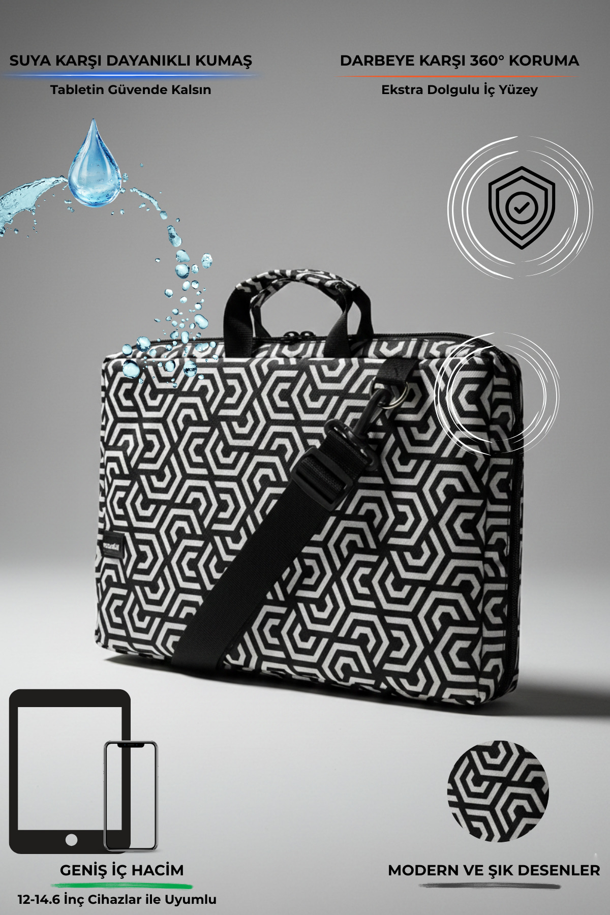 Samsung Galaxy Tab S11/ S10/S9/ S8 Ultra Compatible 14.6" Patterned Tablet Bag with Shoulder Strap -Rosetta