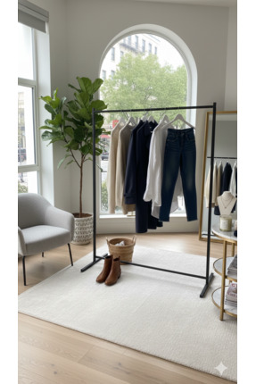 HomeSide Minimal Home Konfeksiyon askısı ayaklı askılık elbise askısı siyah