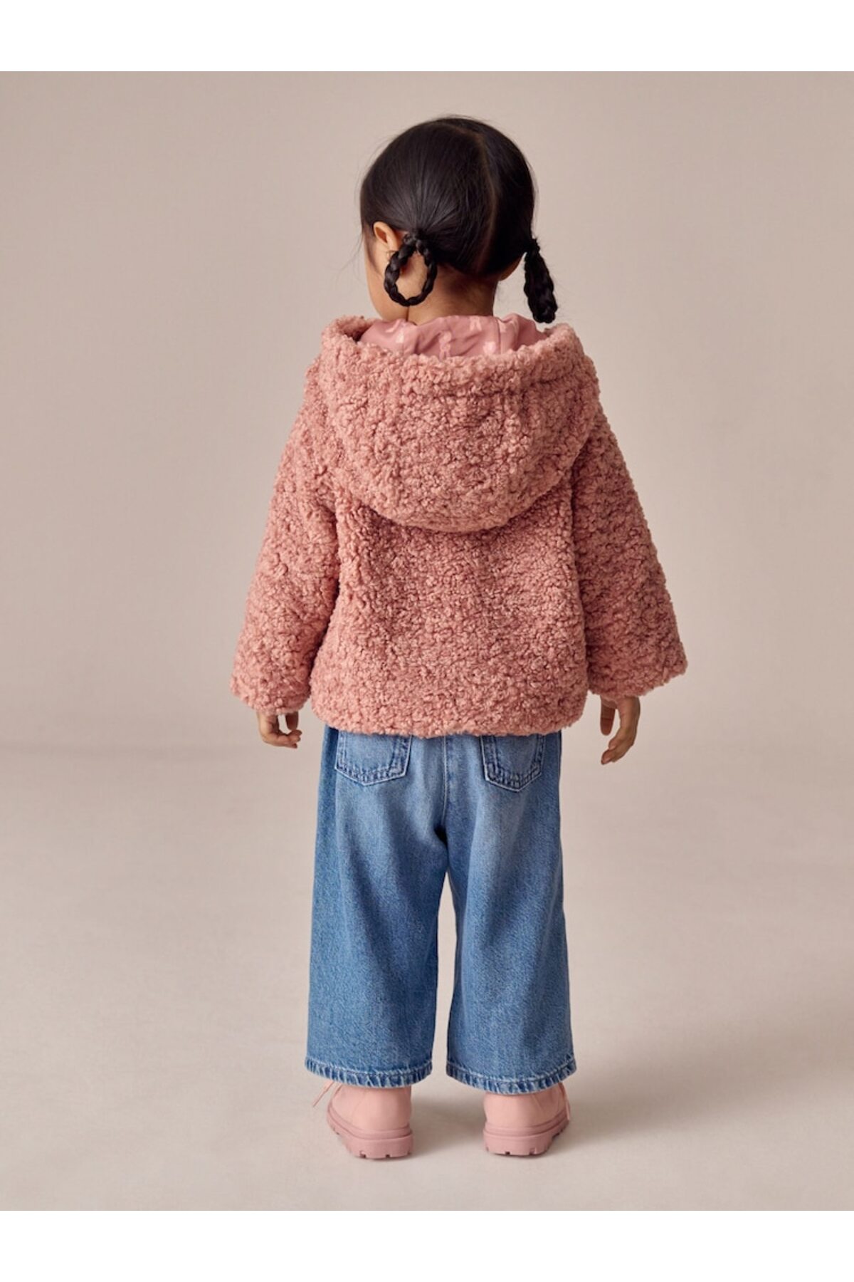 Next Baby Pink Hooded Borg Jacket / Coat fotoğrafı 3 (önizleme)