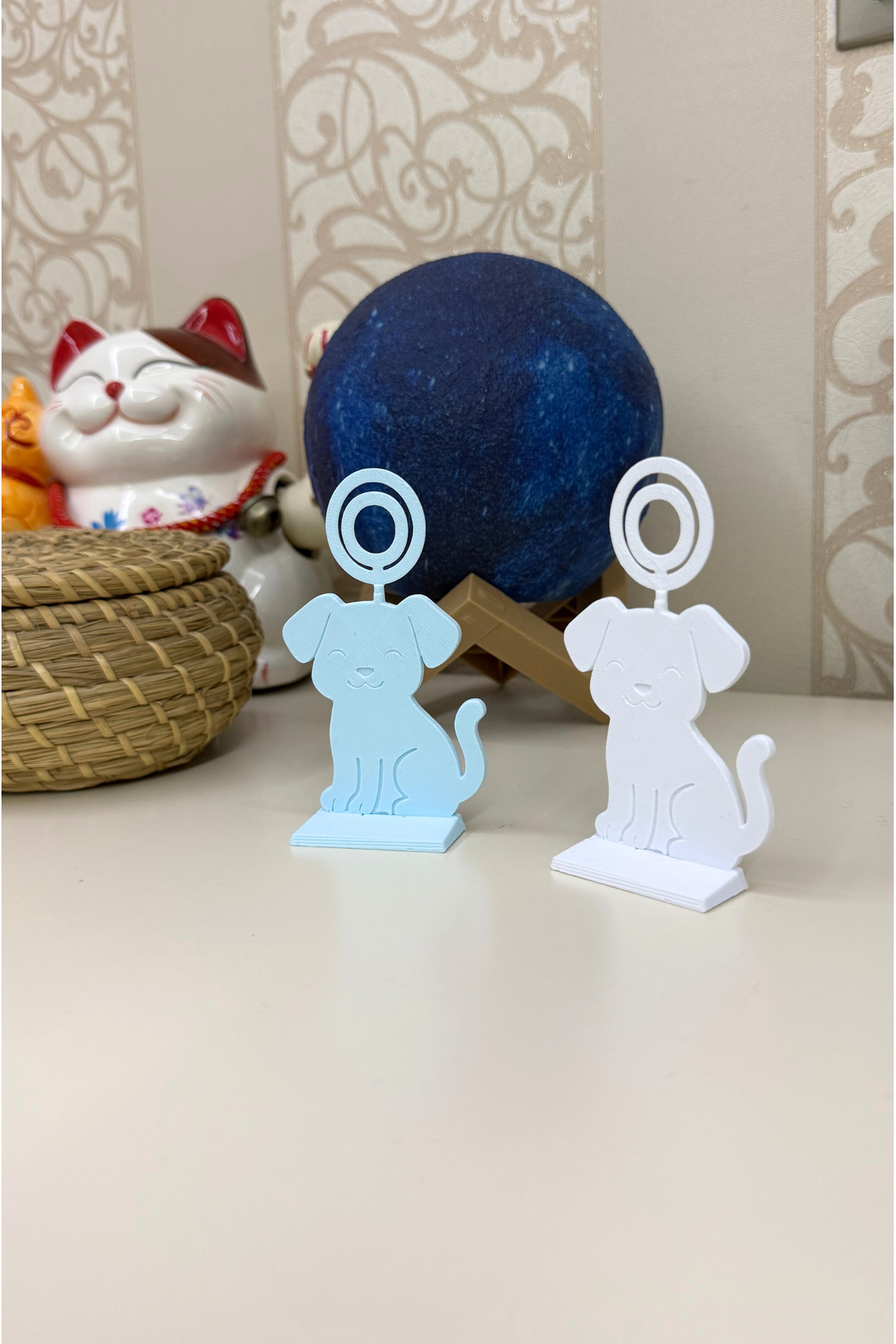 hobier 2 Adet Köpek Figürlü Mavi Beyaz Fotoğraf Tutucu, Bebek Anı, Hatıra Tutucu, Masa Dekor fotoğrafı 2 (önizleme)
