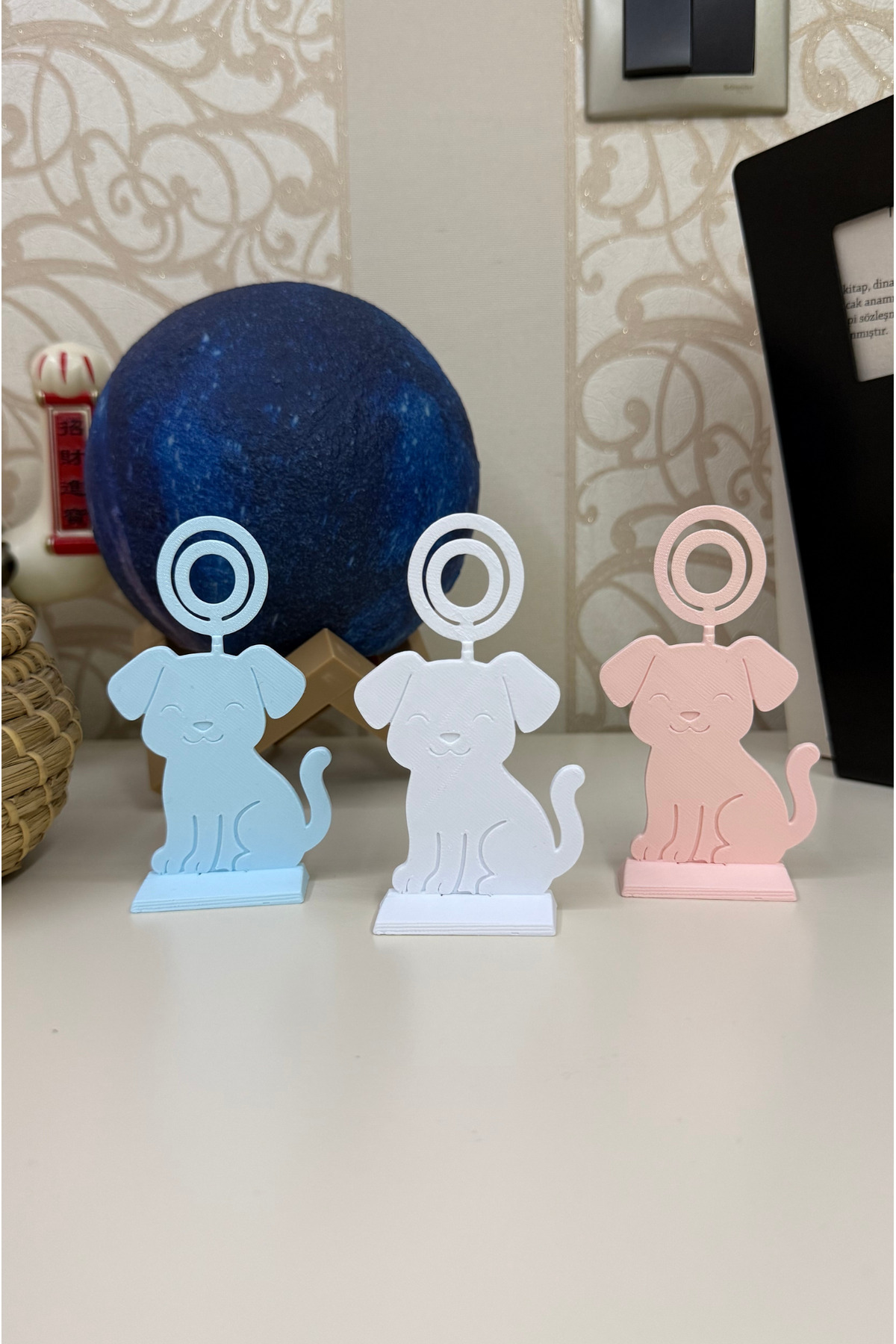 hobier 3 Adet Köpek Figürlü Beyaz, Mavi, Pembe Fotoğraf Tutucu Seti Bebek & Hatıra Fotoğraf Standı fotoğrafı 3 (önizleme)