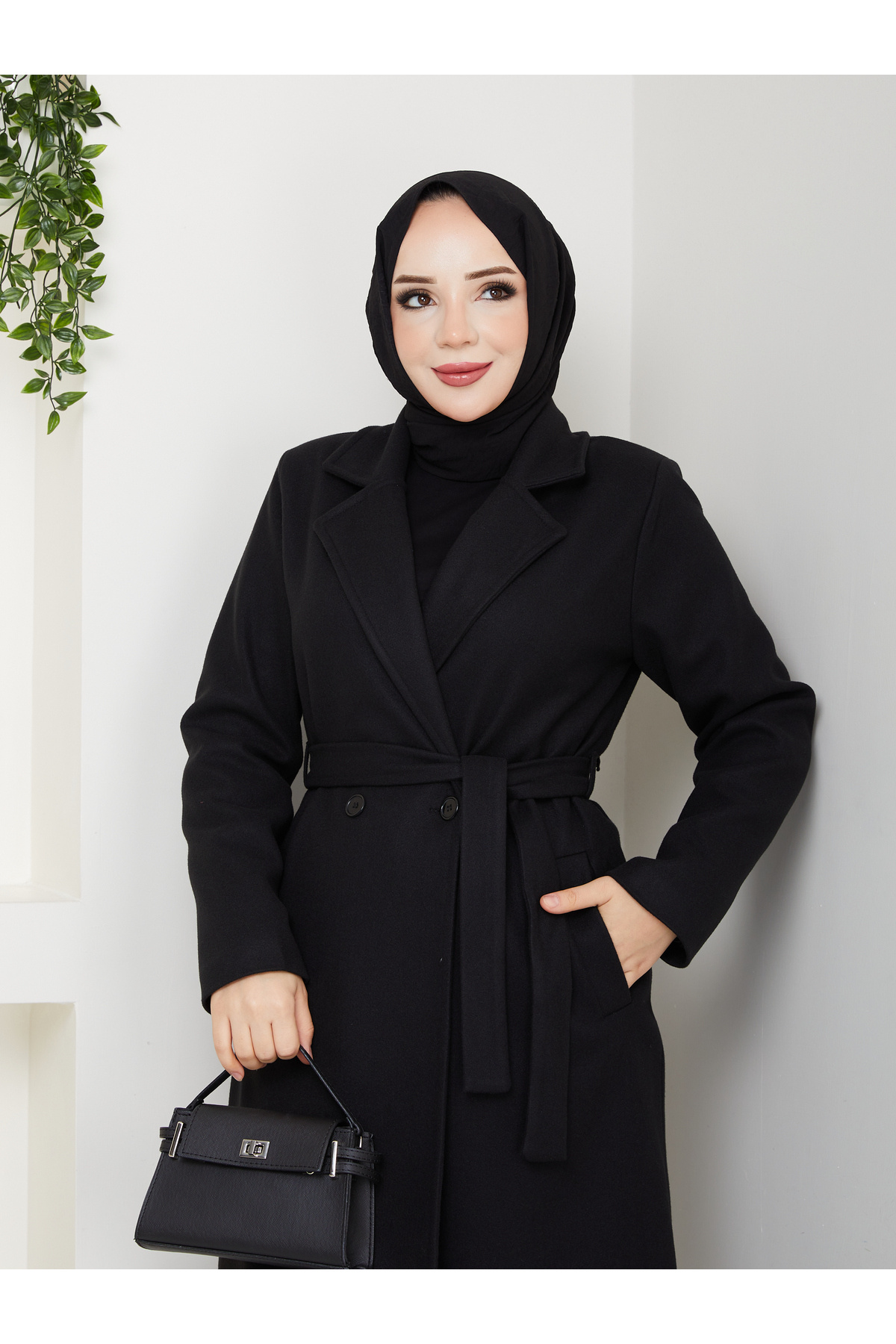MEHDENEFE Astarlı Kuşaklı Kaşe Kaban MDE3112 görsel 6