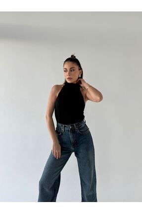 Moda Hour Kadın Dalgıç Kumaş Balıkçı Yaka Sıfır Kol Body