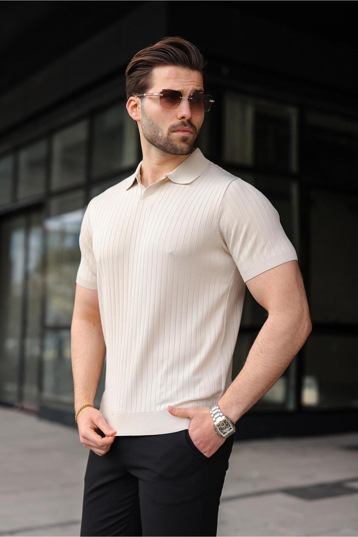 Madmext Stone Color Polo Neck Knitwear Men's T-Shirt E7461 - Price