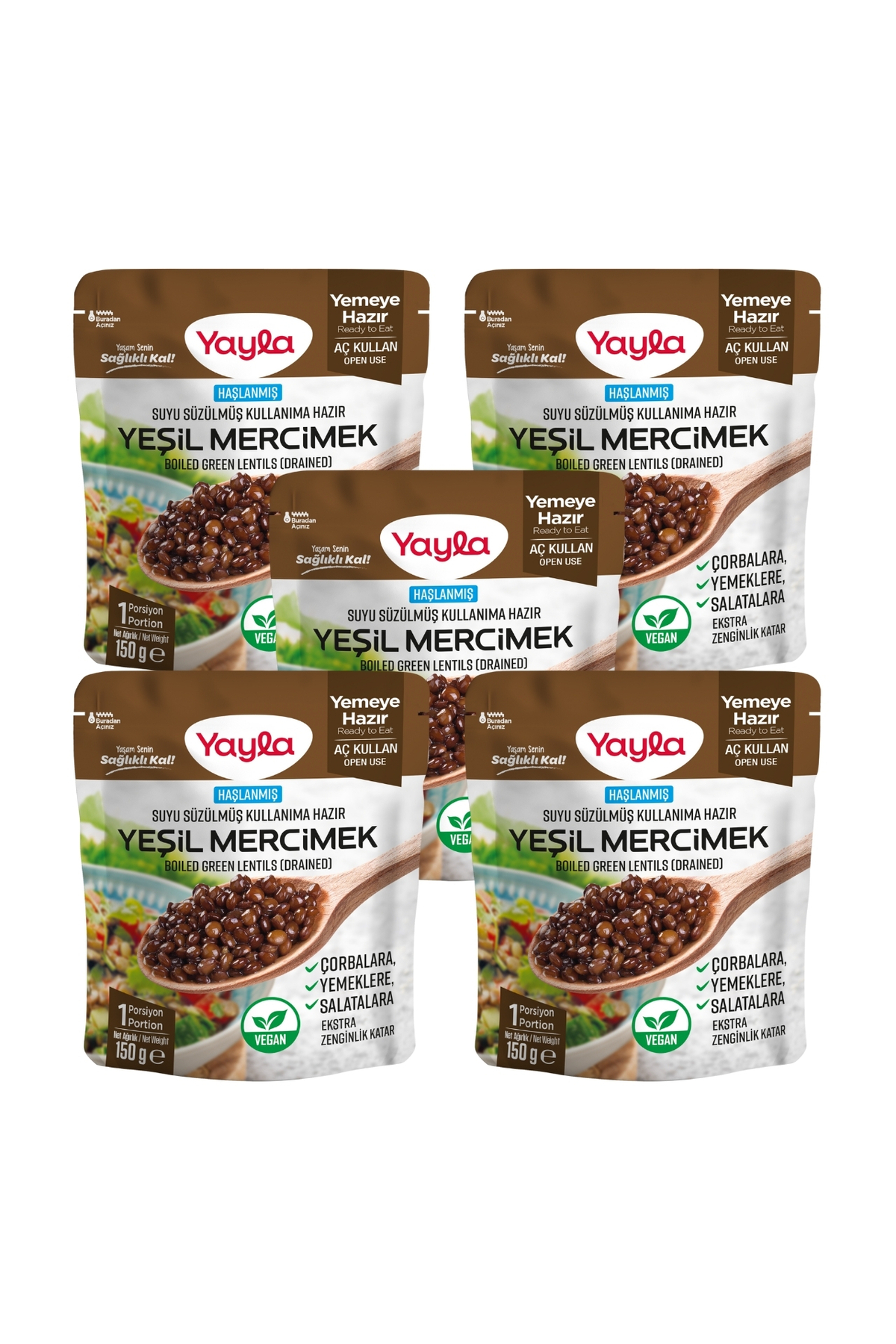 Haşlanmış Suyu Süzülmüş Yeşil Mercimek 150 gr x5