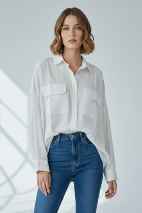 Black project CEPLİ OVERSİZE GÖMLEK BEYAZ -1