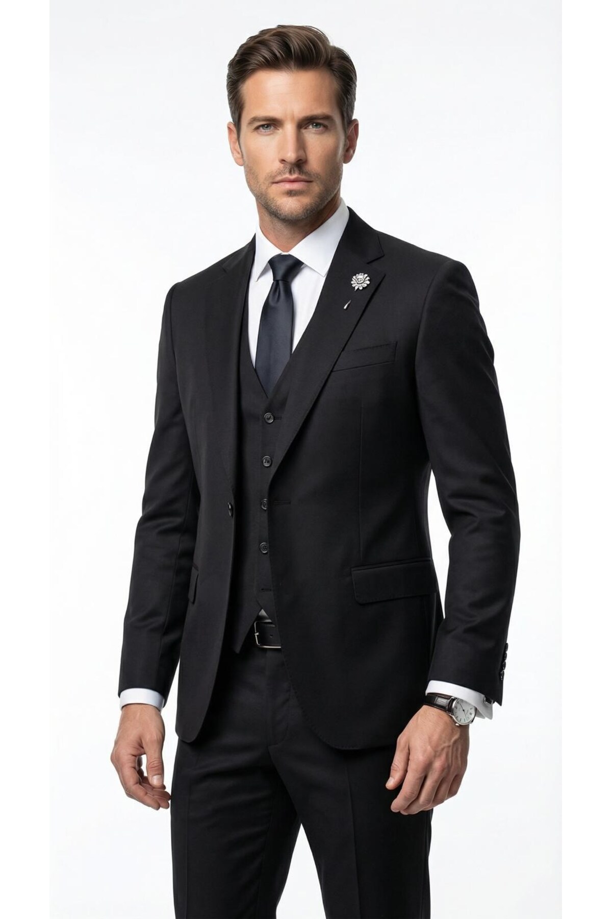 Plus Scorpion Men's Classic Slim Fit Suit – Notch Lapel, Collar Punto Stitching, Single Button, Double Slit