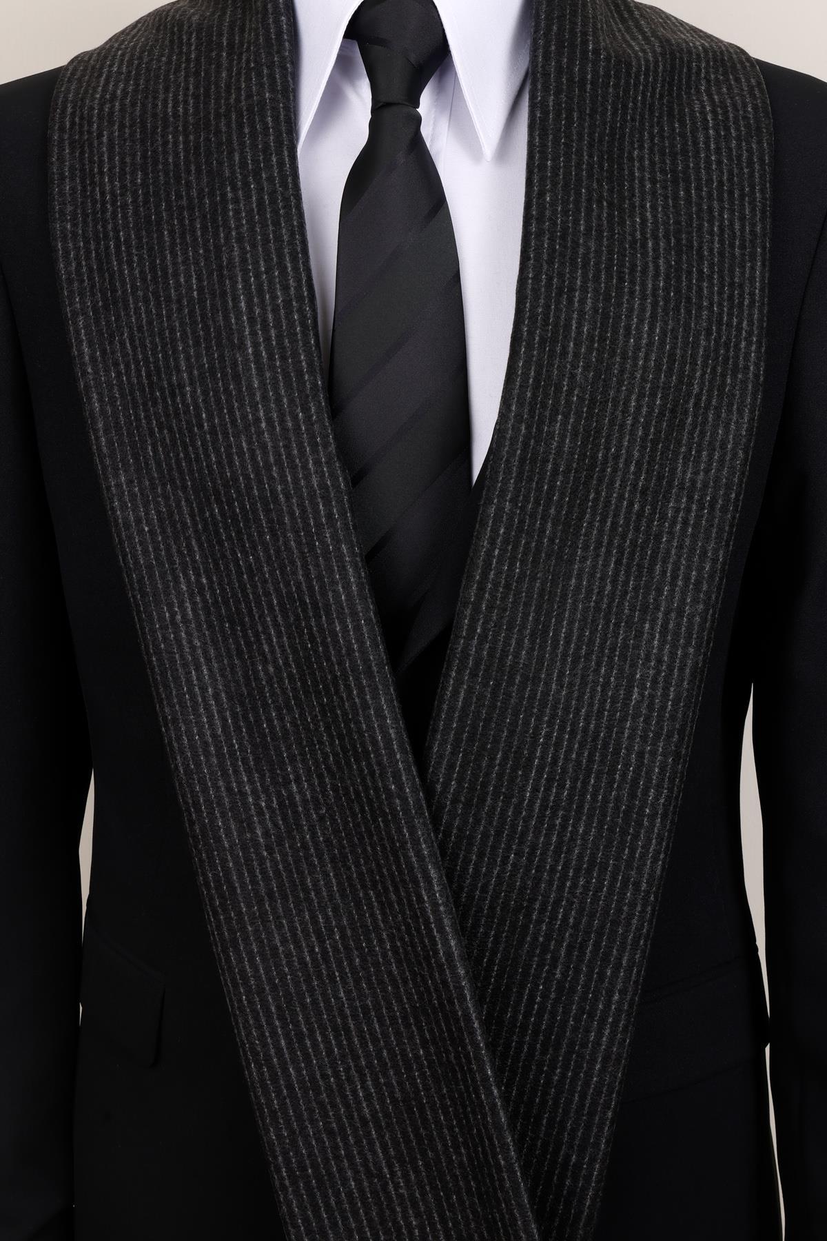  شال پشمی مشکی راه راه - شال مردانه کلاسیک و مدرن