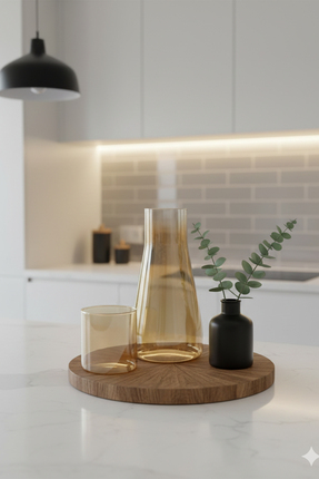 iselahome Noctea Borosilikat Cam Başucu Sürahi & Bardak Seti 1 lt