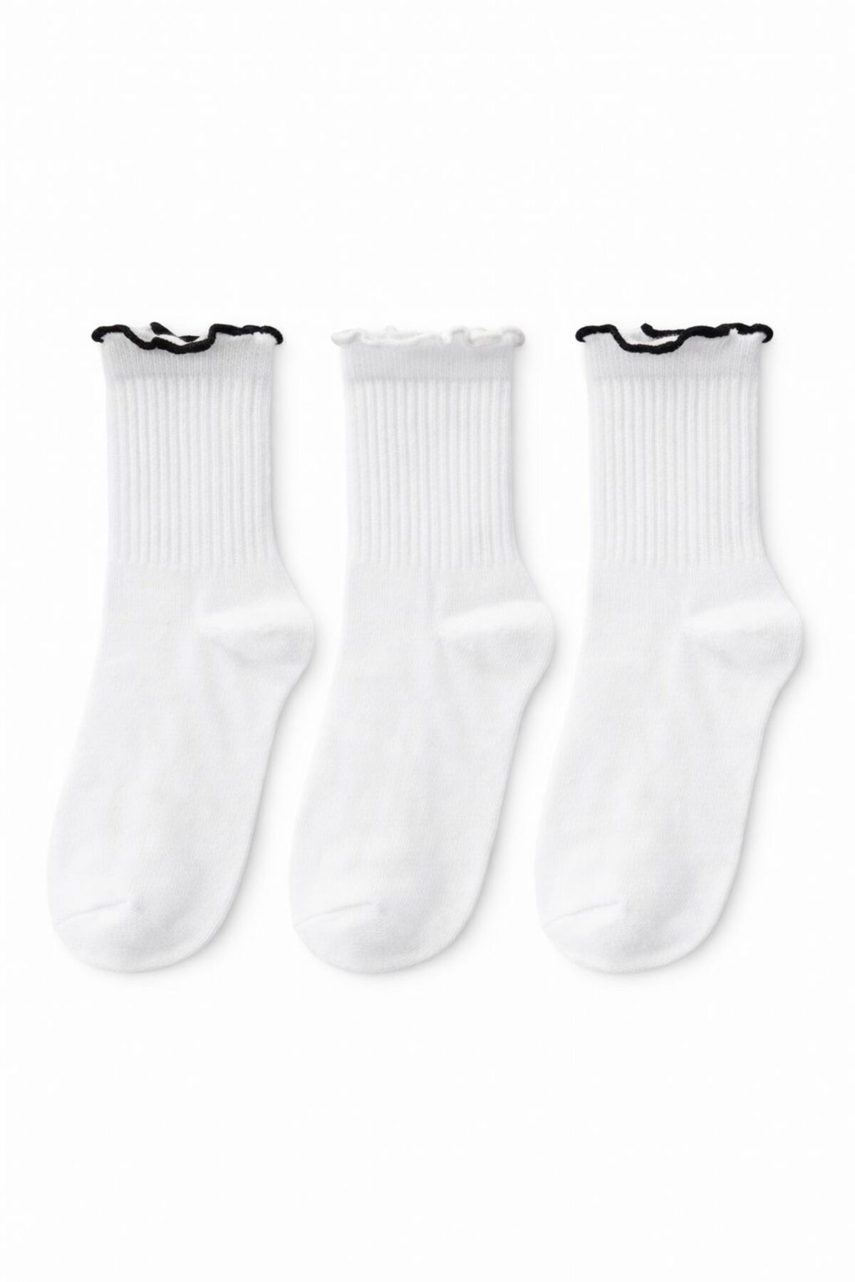 3-Piece Set for Girls Cotton Casual Socks – Ruffled Mouth Detailed, Soft and High Quality