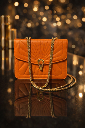 ECRİN LUX ÇANTA Kadın Turuncu Zincir Detaylı Kilitli El Çantası