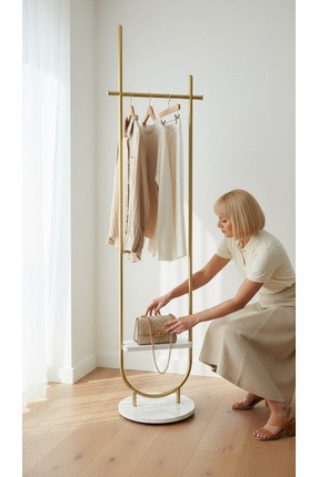 Fec Reklam Aşil Raflı Metal Ayaklı Askılık Raflı Ayaklı Elbise Askılığı Konfe...