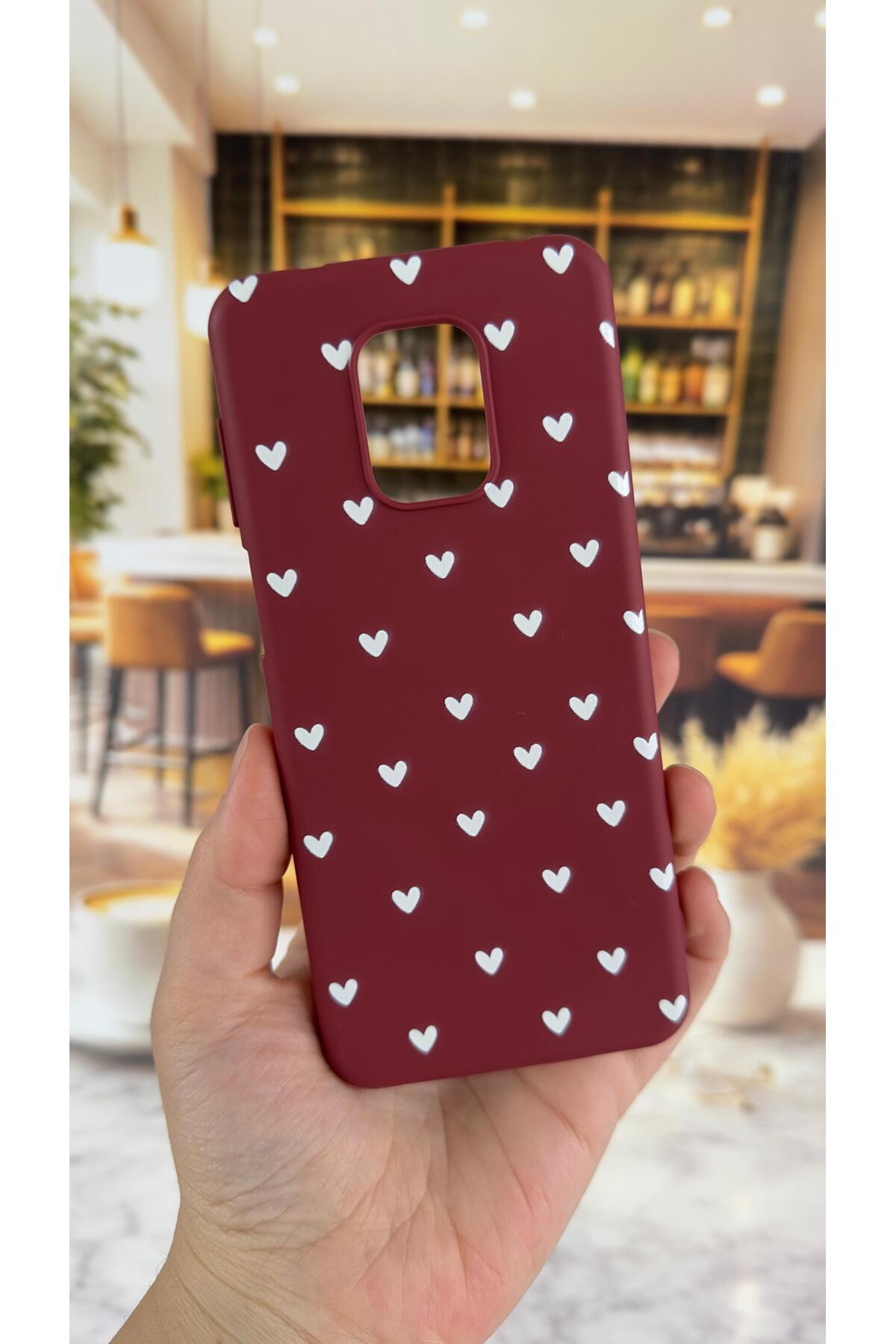 Redmi Note 9 Pro/9S Compatible White Heart Patterned Silicone Shock Absorber Classic Protected Rubber Case