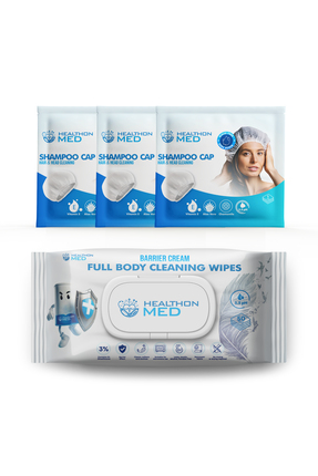 HEALTHON MED Seyahat ve Hasta Bakım Hijyen Seti, 3’lü Saç Şampuan Bonesi + 50...