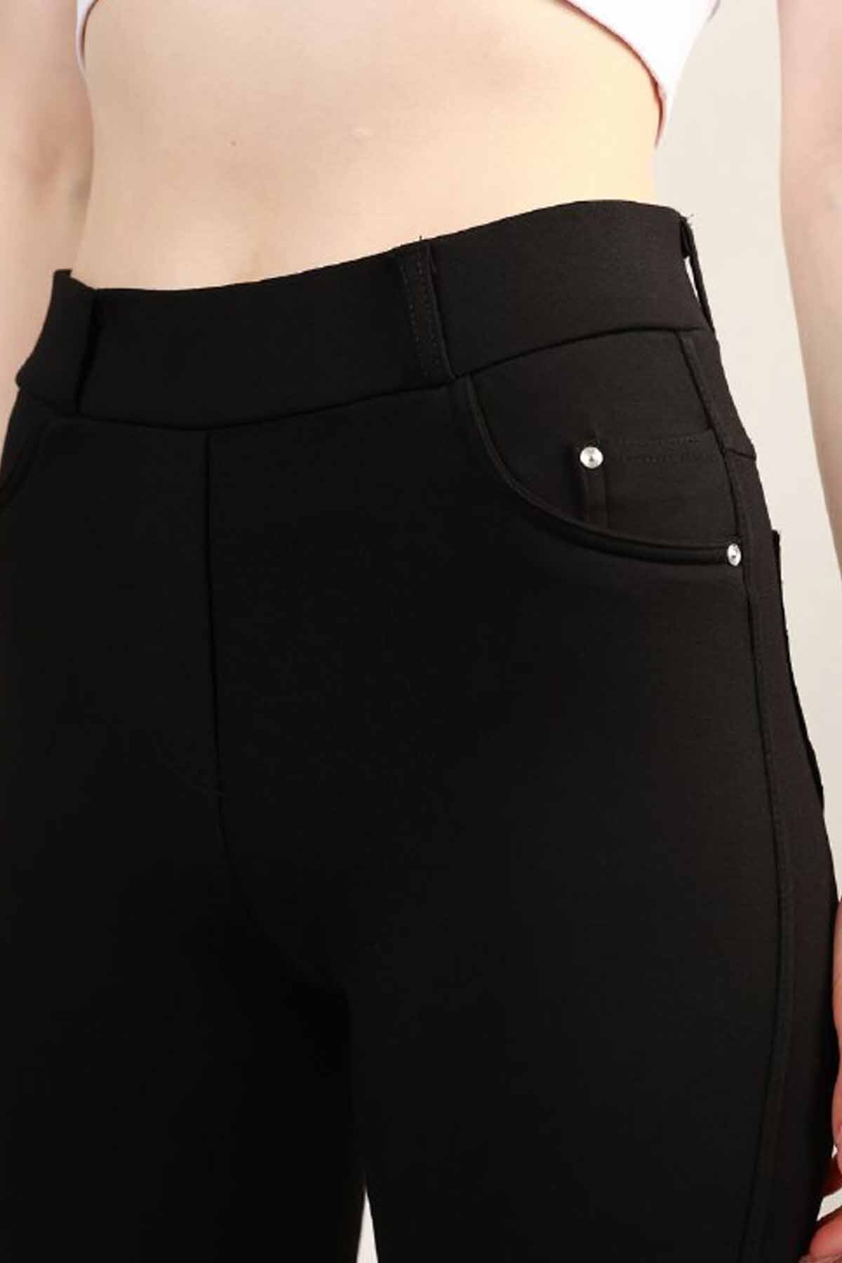 vynor atelier  Kadın Pantolon Görünümlü Yüksek Bel Toparlayıcı Kadın Tayt - Denim Görünümlü Esnek Jegging - Görsel 2