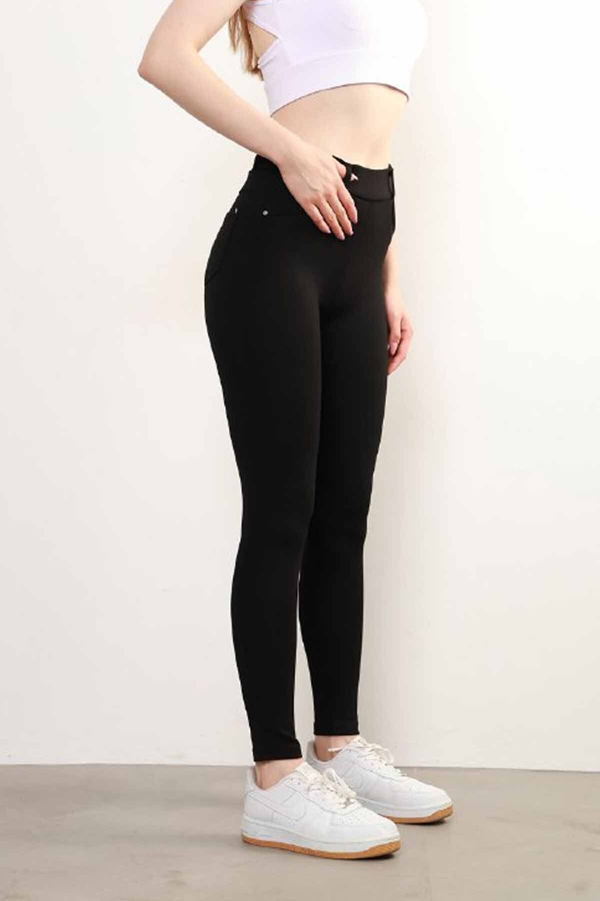 vynor atelier  Kadın Pantolon Görünümlü Yüksek Bel Toparlayıcı Kadın Tayt - Denim Görünümlü Esnek Jegging - Görsel 3