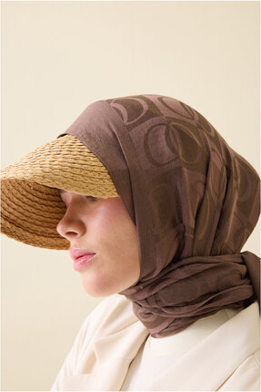 Imannoor Dama Desen Açık Kahverengi Naia Pamuk Şal 70x200