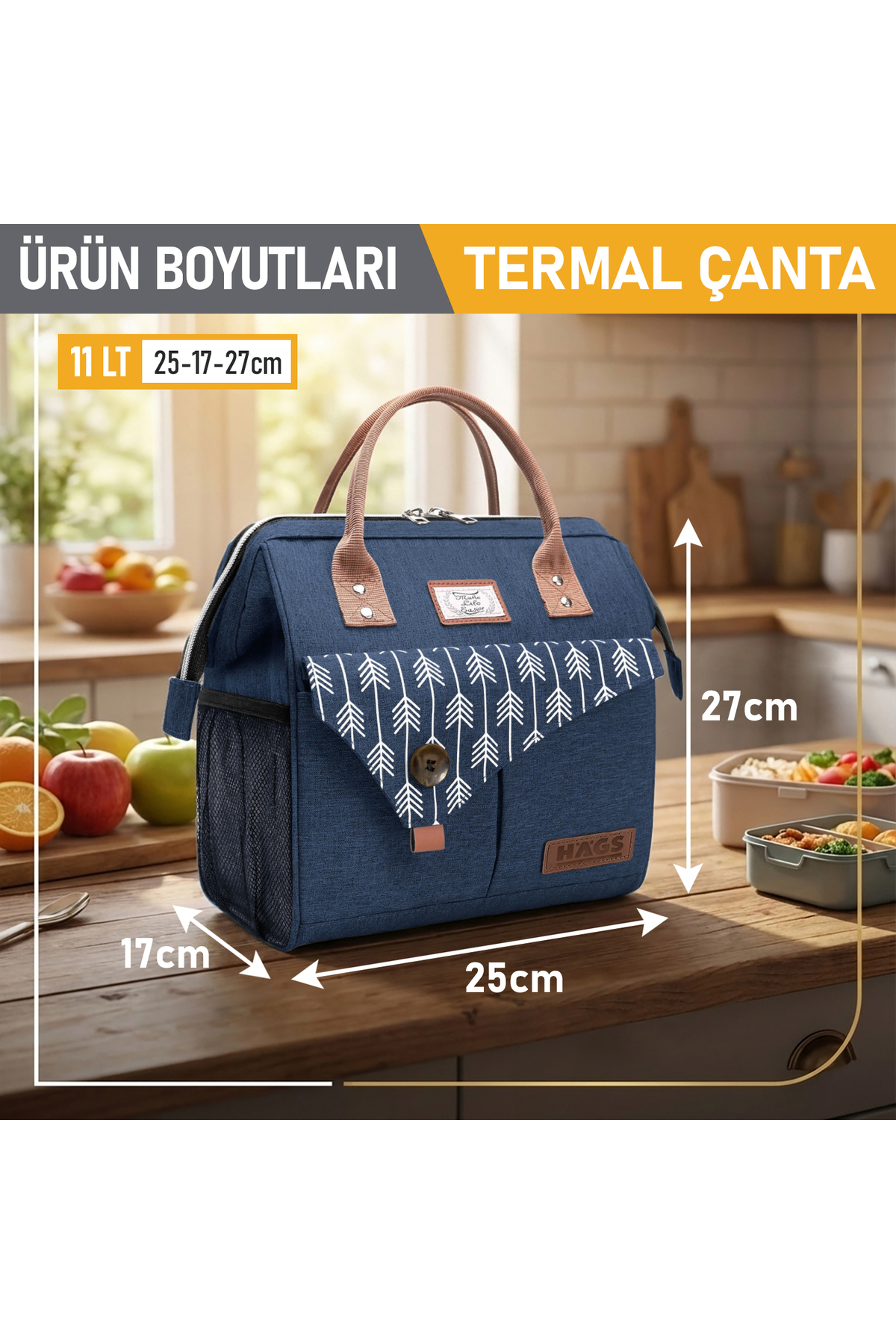 HAEGS Anne Bebek Bakım Çantası, Hijyenik Silinebilir Peva İç Material, Termal Süt Mama Taşıma 11L Lacivert fotoğrafı 3 (önizleme)