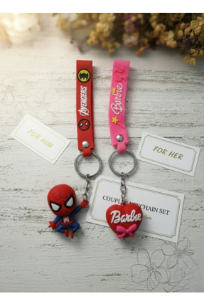 AXSENTRA Çiftlere Özel 2li Barbie & Spiderman Anahtarlık