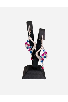 Turkuaz Silver Renkli Taşlı Küpe