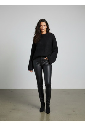 Ewarro Kadın Oversize Triko Kazak Uzun Kollu Bisiklet Yaka