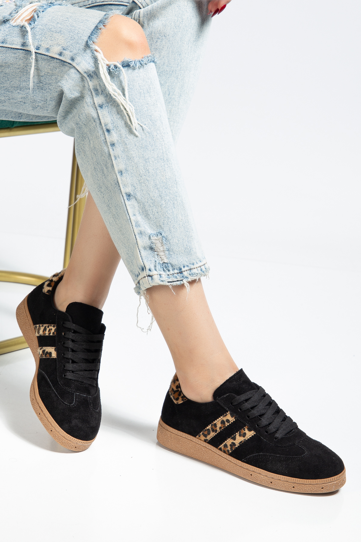 BAHRİNA  Kadın Siyah Süet Leopar Günlük Sneaker - Görsel 3