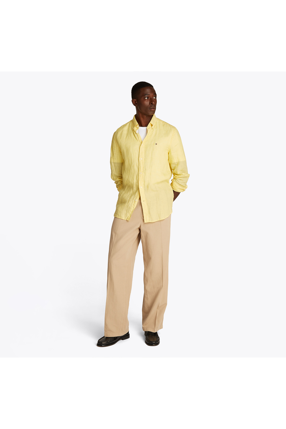 تامی هیلفیگر پیراهن زرد مردانه تک رنگ لی با رنگ دانه‌های رنگی