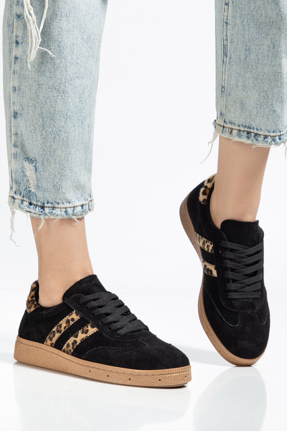 BAHRİNA  Kadın Siyah Süet Leopar Günlük Sneaker - Görsel 4