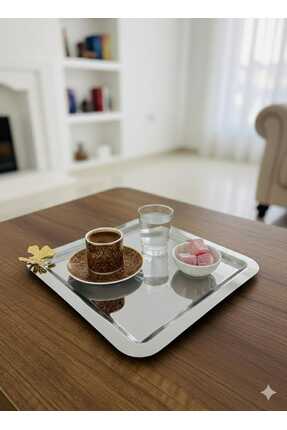 defnem home 6 Adet Tek Kelebekli Kare Krom Tepsi, Sunum Tepsisi
