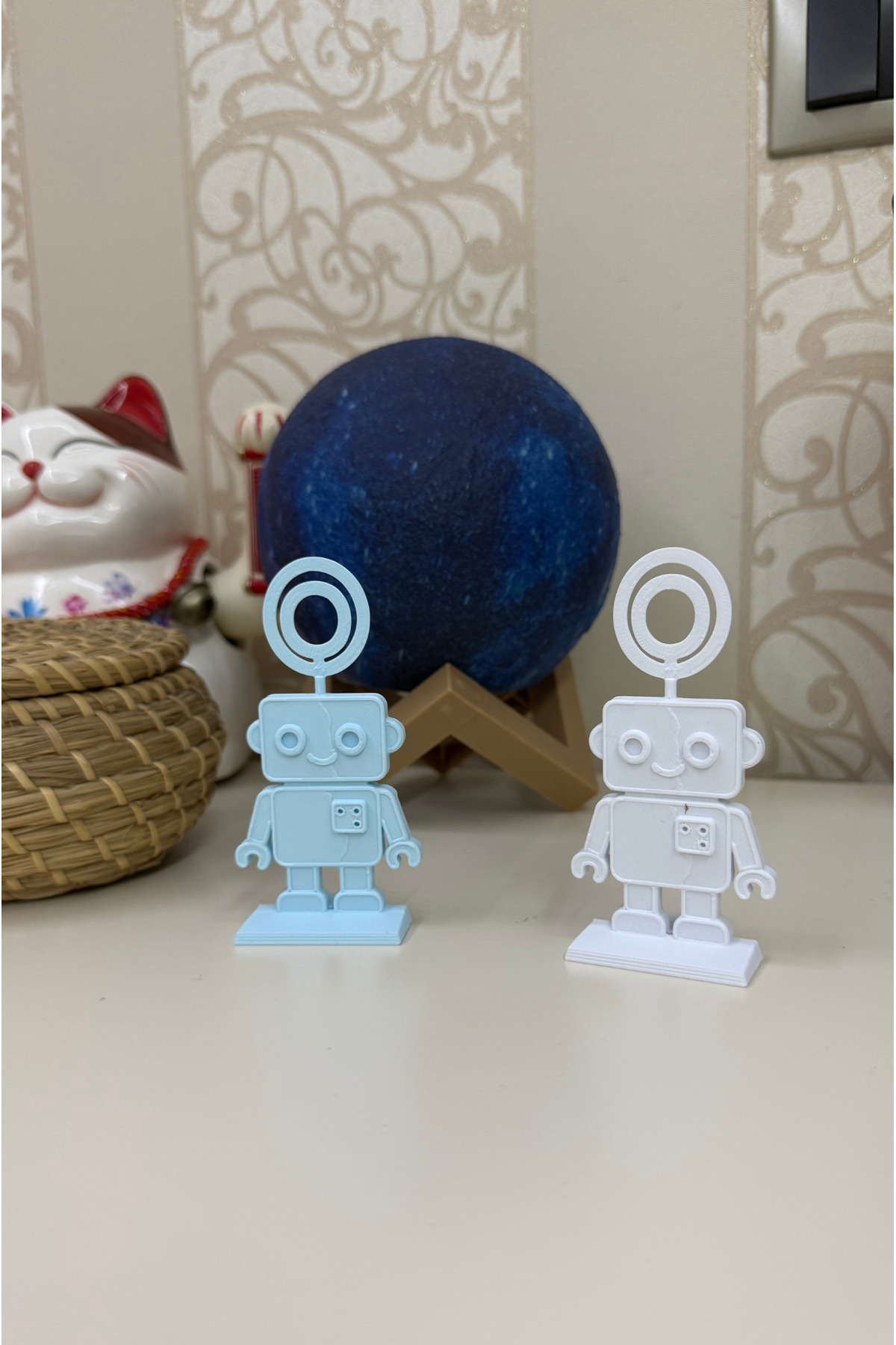 hobier 2 Adet Mavi Beyaz Robot Figürlü Fotoğraf Tutucu, Bebek Odası Dekoru fotoğrafı 4 (önizleme)