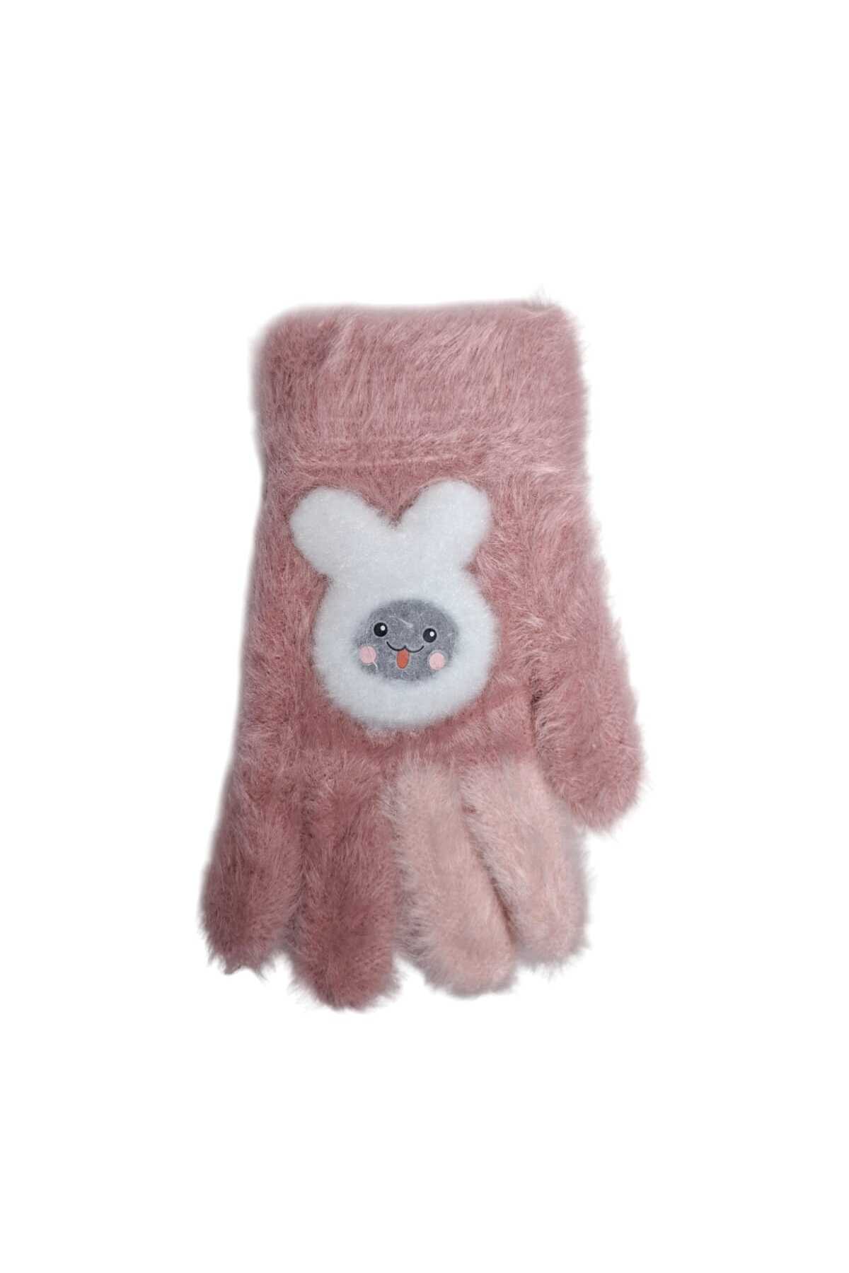 Kitti Spteks 4-8 Yaş Kız Çocuk Koyu Pembe Sevimli Tavşan Figürlü Kışlık Örme Eldiven fotoğrafı 2 (önizleme)