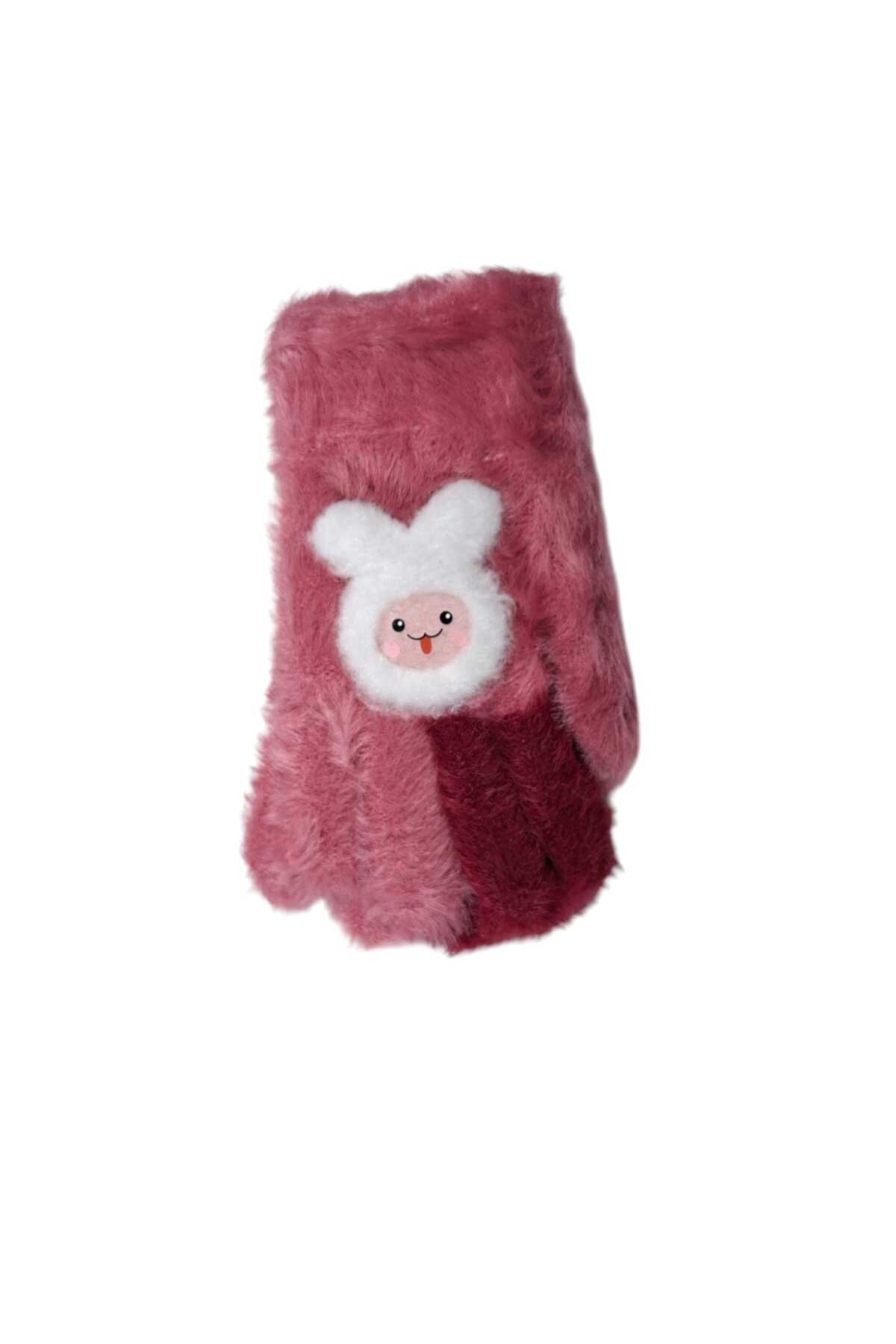 Kitti Spteks 4-8 Yaş Kız Çocuk Vişne Renk Sevimli Tavşan Figürlü Kışlık Örme Eldiven fotoğrafı 2 (önizleme)