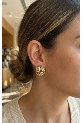 newar 316L Çelik Gold Renk Sarmal Model Kadın Küpe