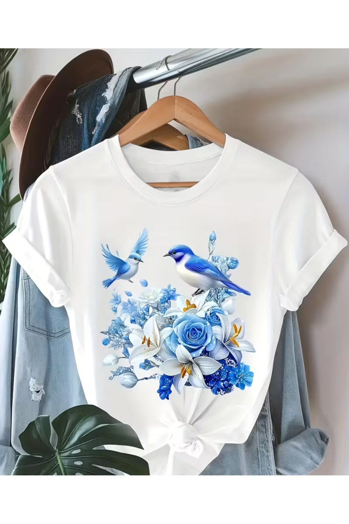 shi dumanlar giyim Unisex Ανδρικό/Γυναικείο μπλουζάκι Blue Bird με τύπωμα Ove...
